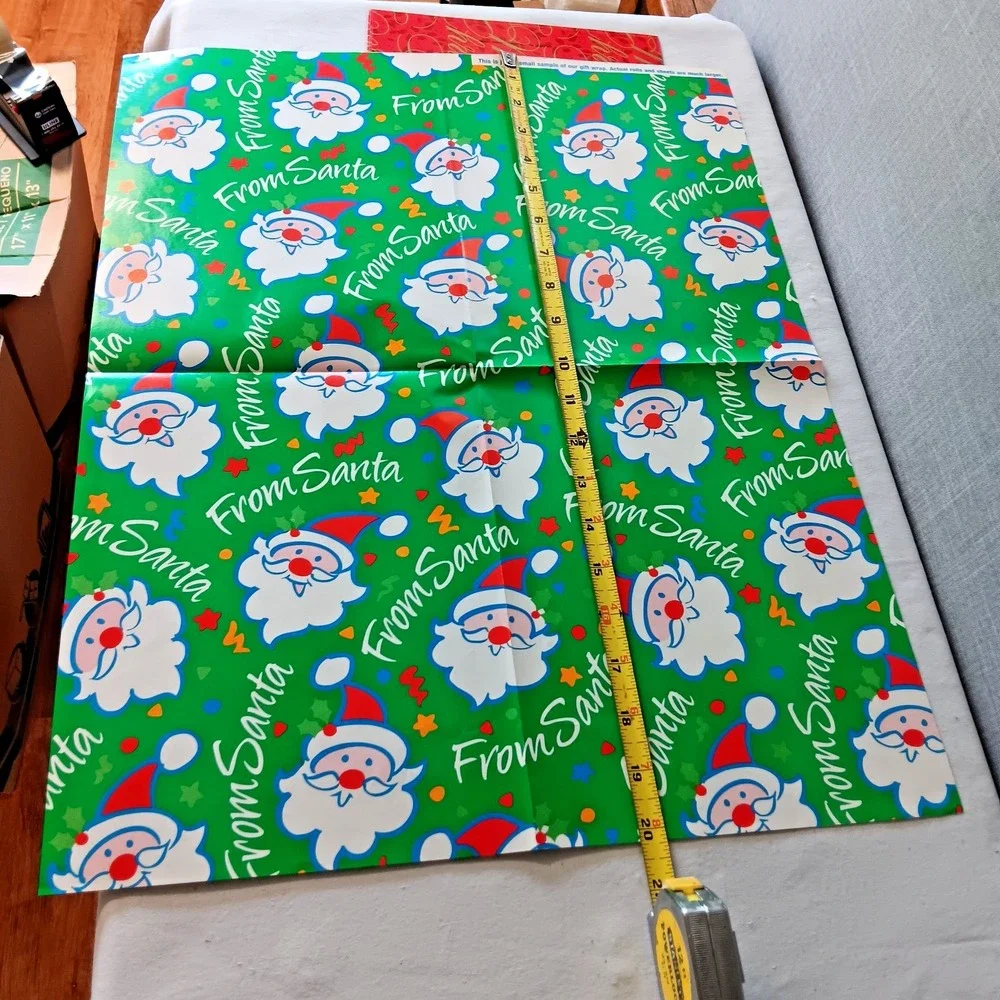 Current Vintage Santa Merry Gift Wrapping Paper‎ 80s Christmas Holiday Ribbon